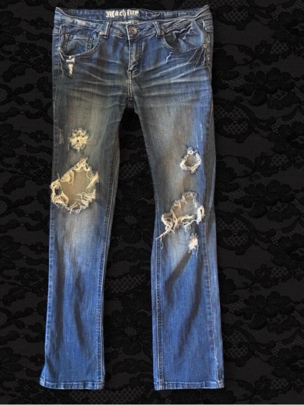 Vintage Machine brand low rise distressed ripped slim fit jeans ~ size 6